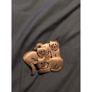 Vintage Ultra Craft 3 Cat Brooch Brushed Gold Tone